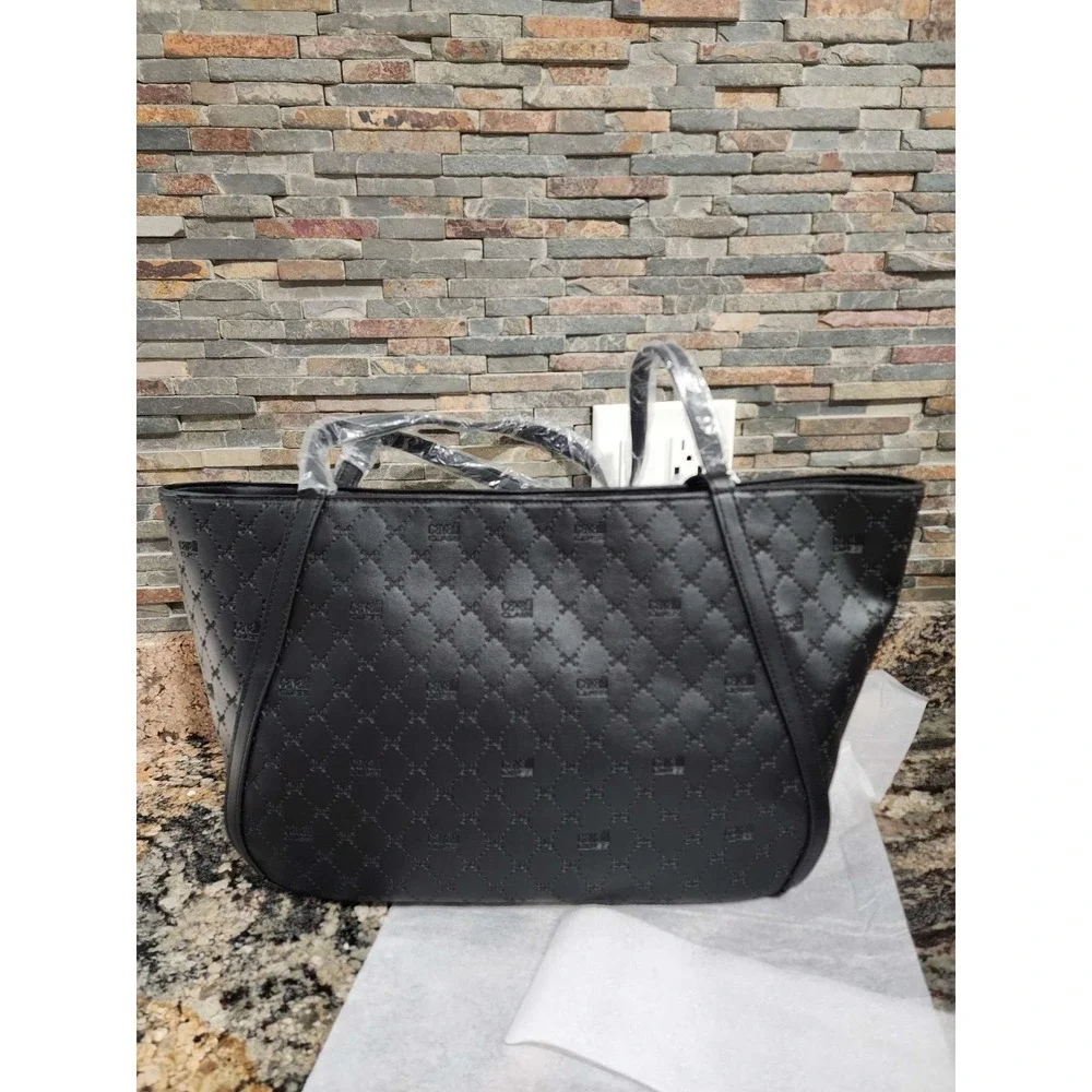 Cavalli Class Tote Bag Black Quilted Logo Satchel Purse Top Handle New